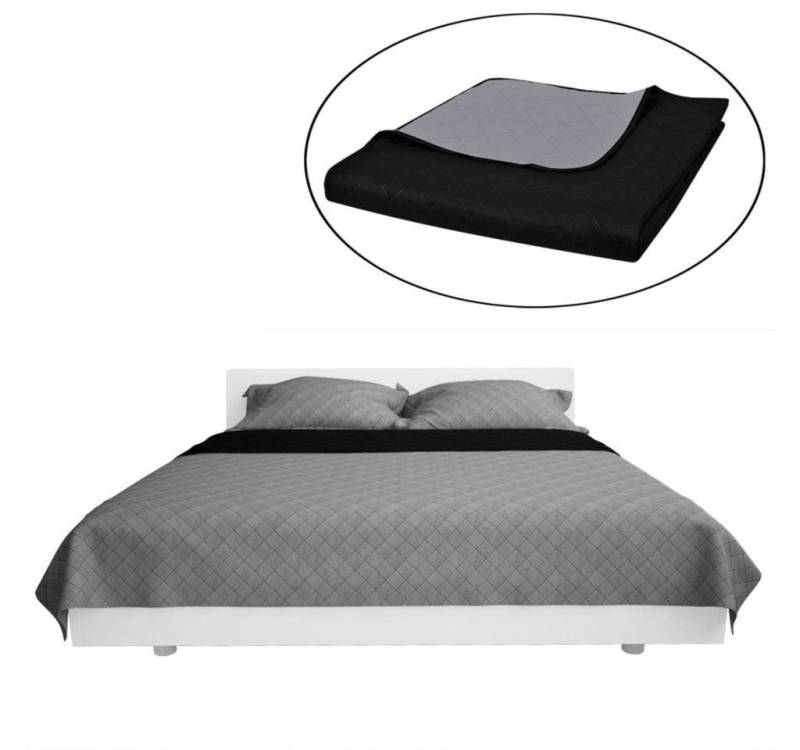 vidaXL Einziehdecke Zweiseitige Tagesdecke Gesteppt Schwarz Grau 220x240 cm von vidaXL