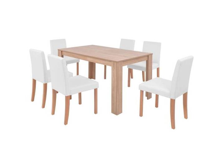 vidaXL Essgruppe, Esszimmertisch und Stühle 7-tlg. Kunstleder Eiche Cremeweiß von vidaXL