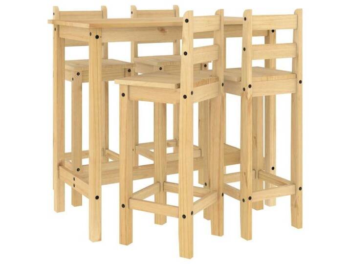 vidaXL Essgruppe 5-tlg. Bar-Set Massivholz Kiefer, (1-tlg), braun, Bar-Tisch + 4x Barhocker, Braun von vidaXL