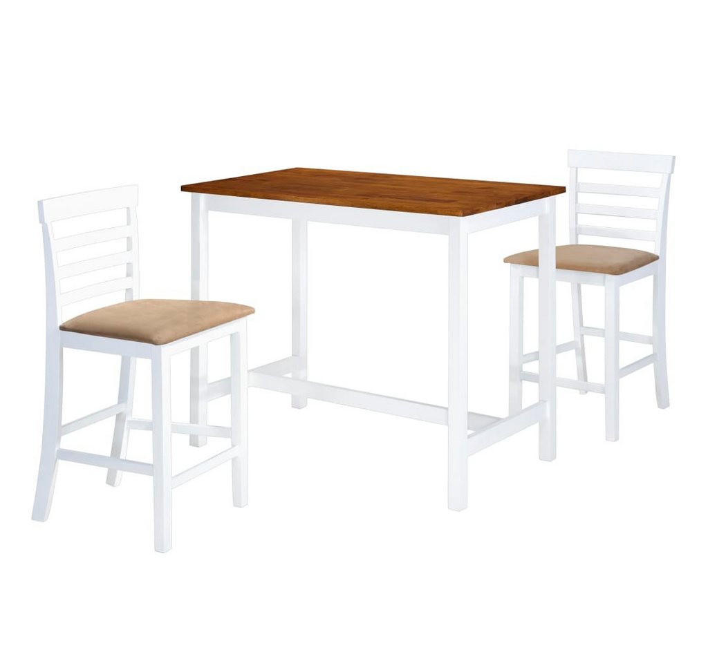 vidaXL Essgruppe Bartisch mit Stühlen 3-tlg. Massivholz Braun und Weiß, (3-tlg) von vidaXL