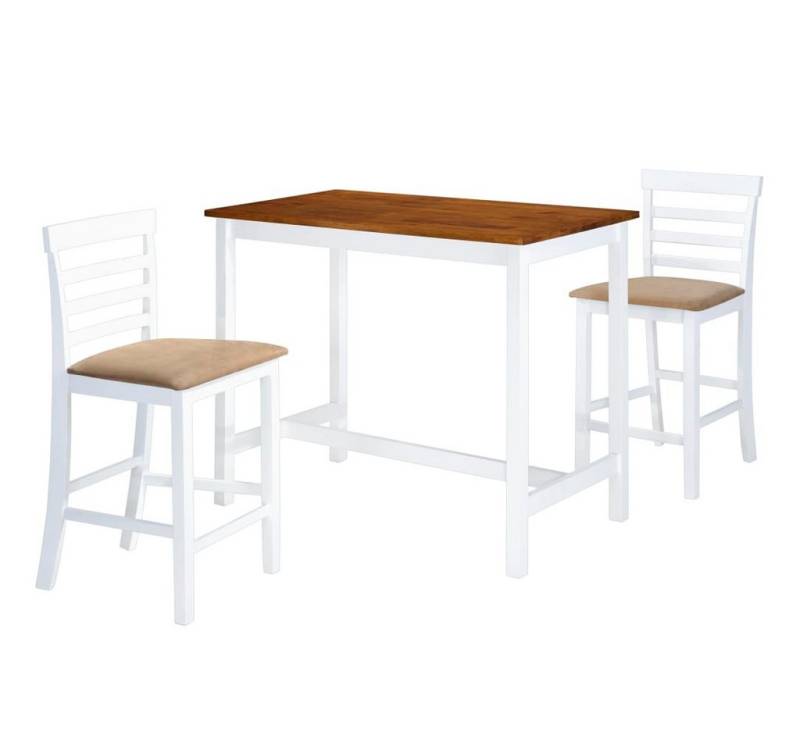 vidaXL Essgruppe Bartisch mit Stühlen 3-tlg. Massivholz Braun und Weiß, (3-tlg) von vidaXL