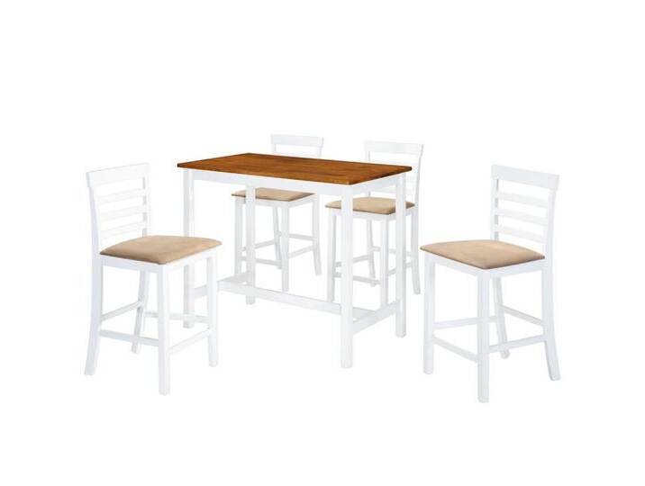 vidaXL Essgruppe Bartisch mit Stühlen 5-tlg. Massivholz Braun und Weiß, (4-tlg), braun, 4 tlg. von vidaXL