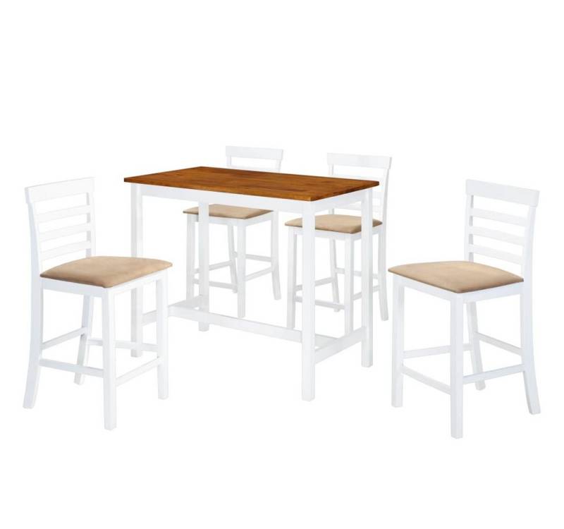 vidaXL Essgruppe Bartisch mit Stühlen 5-tlg. Massivholz Braun und Weiß, (4-tlg) von vidaXL