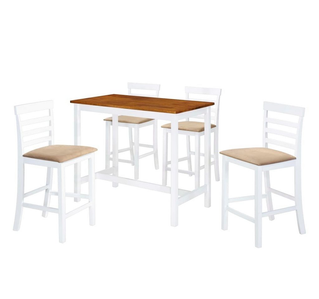 vidaXL Essgruppe Bartisch mit Stühlen 5-tlg. Massivholz Braun und Weiß, (5-tlg) von vidaXL