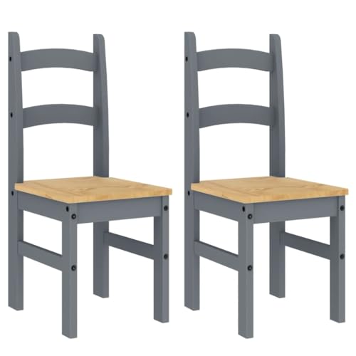 vidaXL Essstühle 2 STK., Holzstuhl Stuhl für Esszimmer Küche, Esszimmerstuhl Küchenstuhl Hochlehner, Restaurantstuhl Hotelstuhl, Grau Massivholz Kiefer von vidaXL