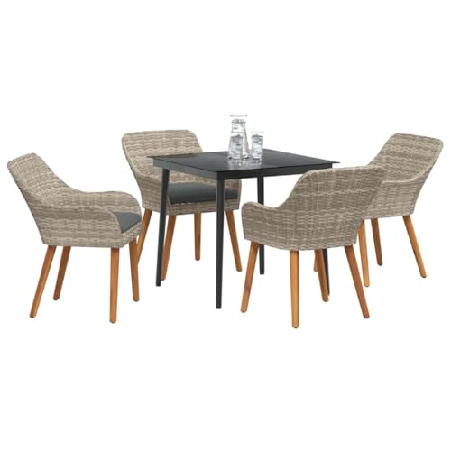 vidaXL Essgruppe für den Garten 80cm x 80cm; Schwarz/Hellgrau aus Poly Rattan und Metall; Für 4 Personen; Moderner, glatter quadratischer Tisch; Includes 1 Tisch für Terrasse, Garten oder Veranda. von vidaXL