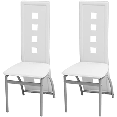 vidaXL Esszimmerstühle 2 STK., Esszimmerstuhl Hochlehner, Essstuhl Küchenstuhl Stahlrahmen, Stuhl für Esszimmer Küche, Modern, Weiß Kunstleder von vidaXL