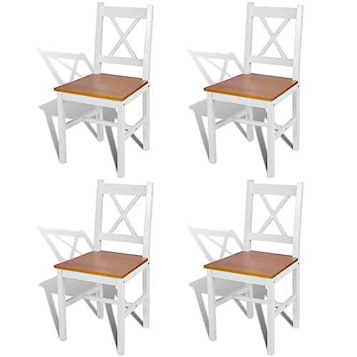 vidaXL Esszimmerstühle aus massivem Kiefernholz, modern, elegant, natürliche Holzfarbe, für Zuhause, Küche, Restaurant, Esszimmer, Sitzgelegenheit, 4 Stück, Weiß und Beige von vidaXL