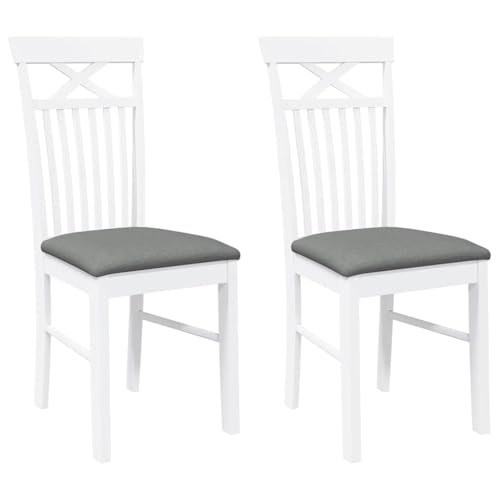vidaXL Esszimmerstühle mit Kissen 2 STK. Weiß Massivholz Gummibaum von vidaXL