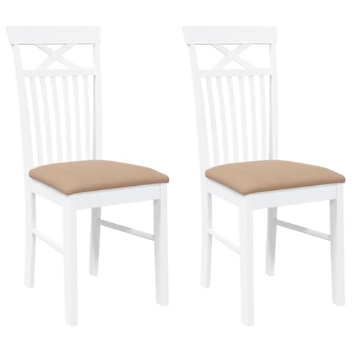 vidaXL Esszimmerstühle mit Kissen 2 STK. Weiß Massivholz Gummibaum von vidaXL