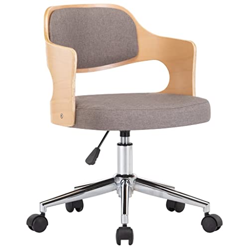 vidaXL Esszimmerstuhl Drehbar Höhenverstellbar, Drehstuhl Esszimmer, Küchenstuhl mit Rollen, Essstuhl Stuhl für Wohnzimmer Schlafzimmer Büro, Taupe Bugholz Stoff von vidaXL