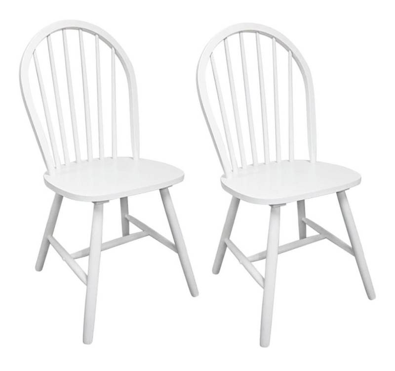 vidaXL Esszimmerstuhl Esszimmerstühle 2 Stk. Weiß Massivholz Gummibaum (2 St) von vidaXL