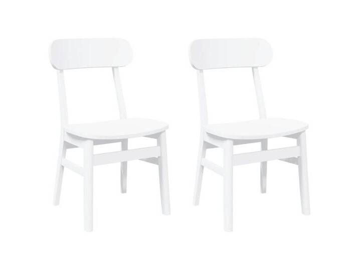 vidaXL Esszimmerstuhl Esszimmerstühle 2 Stk. Weiß Massivholz Gummibaum (2 St), weiß von vidaXL