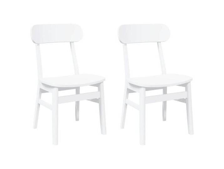vidaXL Esszimmerstuhl Esszimmerstühle 2 Stk. Weiß Massivholz Gummibaum (2 St), weiß von vidaXL