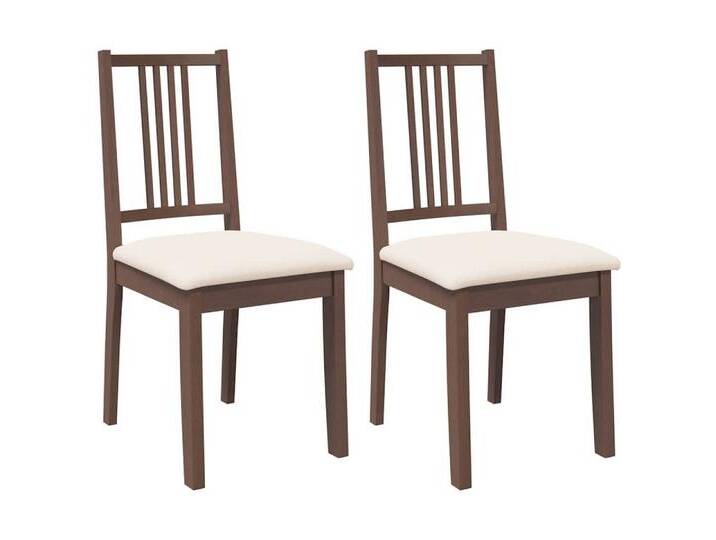 vidaXL Esszimmerstuhl Esszimmerstühle mit Kissen 2 Stk. Braun Massivholz Gummibaum (2 St), braun von vidaXL