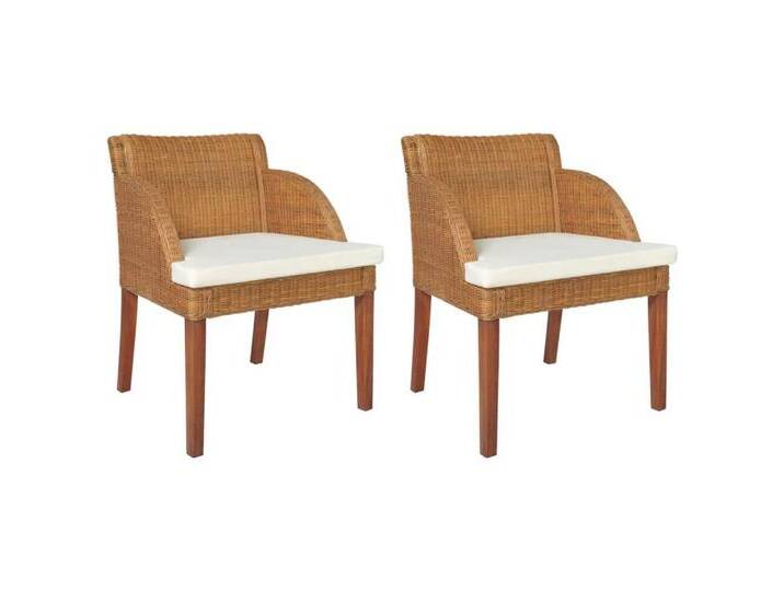 vidaXL Esszimmerstuhl Esszimmerstühle mit Kissen 2 Stk. Hellbraun Natur Rattan (2 St), braun von vidaXL