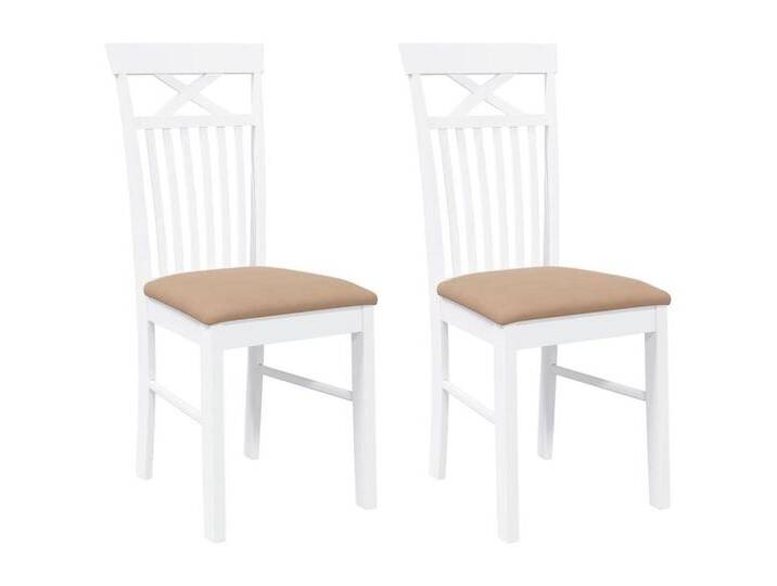 vidaXL Esszimmerstuhl Esszimmerstühle mit Kissen 2 Stk. Weiß Massivholz Gummibaum (2 St), weiß von vidaXL