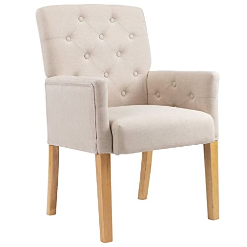 vidaXL Esszimmerstuhl mit Armlehnen Küchenstuhl Polsterstuhl Stuhl Sessel Wohnzimmerstuhl Essstuhl Lehnstuhl Esszimmer Beige Stoff Holzbeine von vidaXL