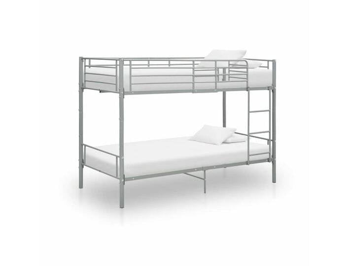 vidaXL Etagenbett Etagenbett Grau Metall 90x200 cm Bett Bettrahmen Bettgestell, grau von vidaXL