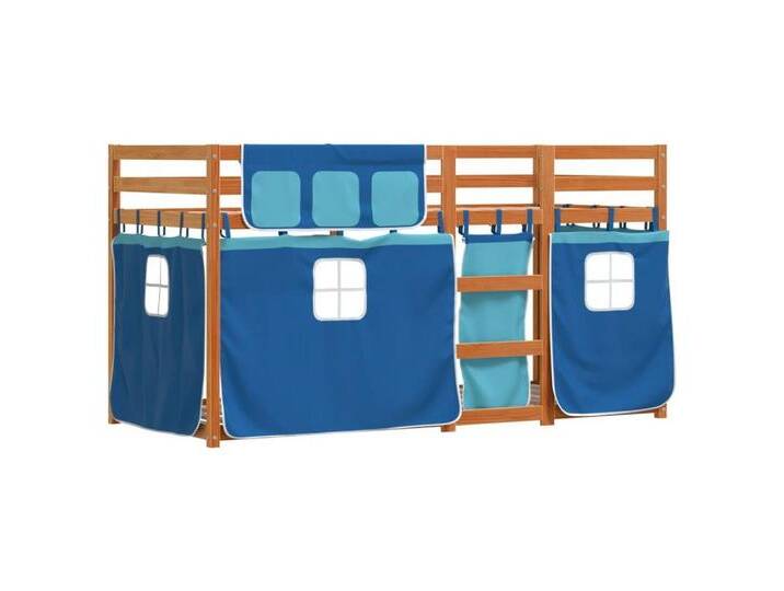vidaXL Etagenbett Etagenbett mit Vorhängen Blau 90x200 cm Massivholz Kiefer Bett Bettges, blau von vidaXL