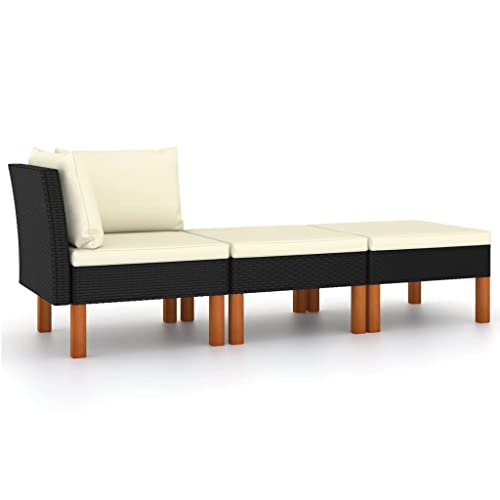 vidaXL Eukalyptusholz Massiv Gartenmöbel 3-TLG. Lounge Sitzgruppe Sofa Ecksofa Fußhocker Garten Garnitur Gartenset Gartensofa Poly Rattan von vidaXL