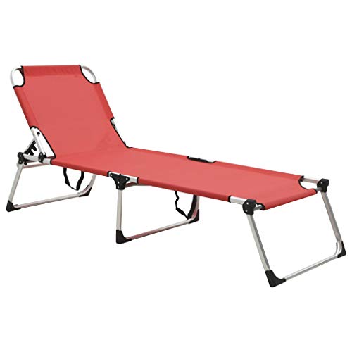 vidaXL Extra Hohe Senioren Sonnenliege Klappbar Liege Gartenliege Klappliege Relaxliege Strandliege Freizeitliege Campingbett Rot Aluminium von vidaXL