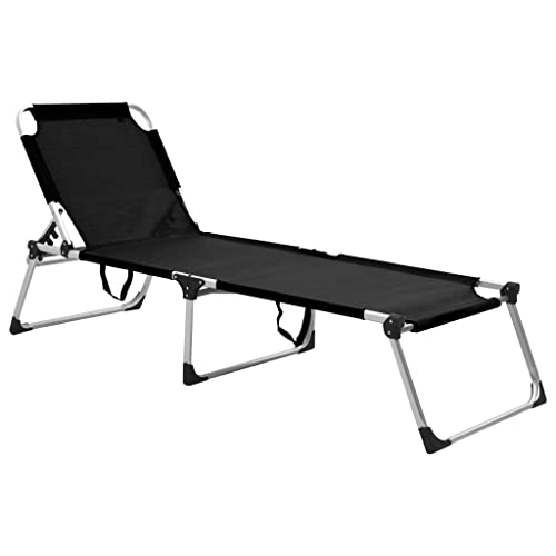 vidaXL Extra Hohe Senioren Sonnenliege Klappbar Liege Gartenliege Klappliege Relaxliege Strandliege Freizeitliege Campingbett Schwarz Aluminium von vidaXL