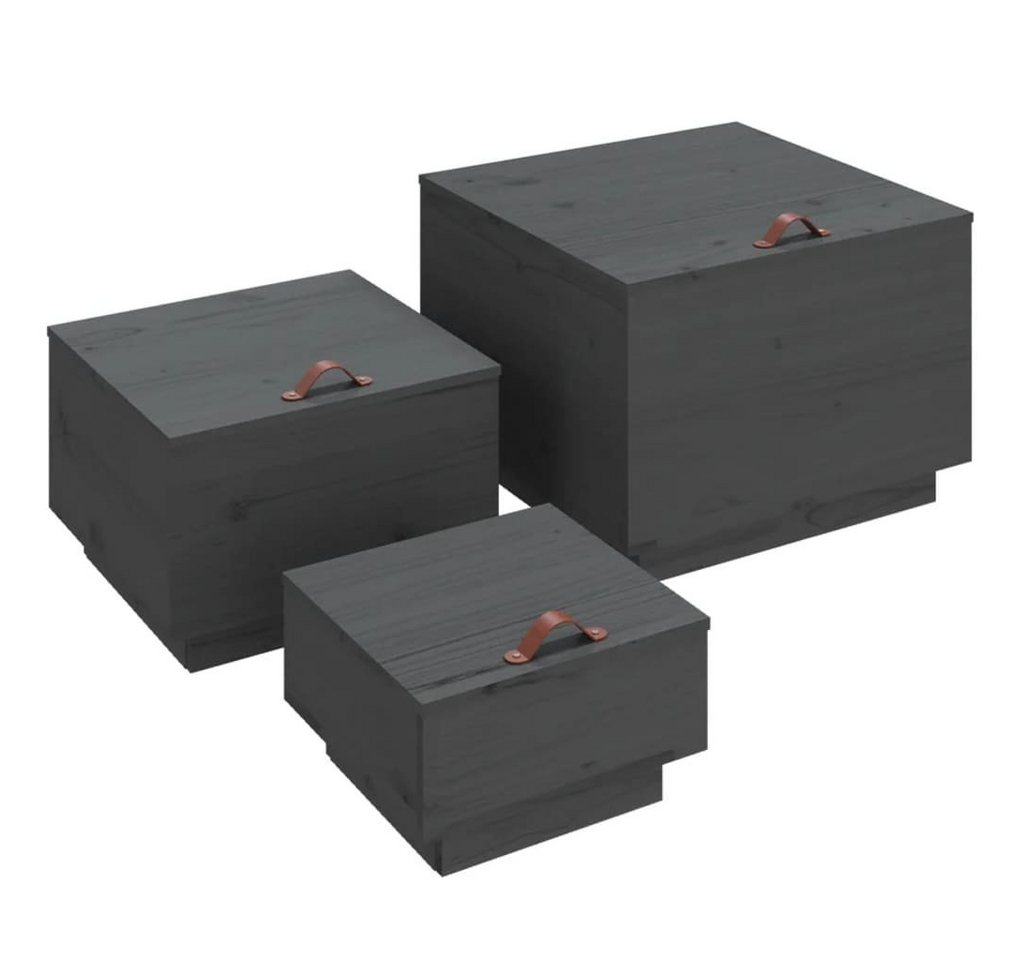 vidaXL Fächerschrank Aufbewahrungsboxen mit Deckeln 3 Stk. Grau Massivholz Kiefer (3-St) von vidaXL