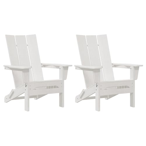 vidaXL Faltbare Adirondack-Stühle Set von 2 Weiß HDPE Bequeme Außenmöbel Wetterfest Klassisches Latten-Design für Terrassen und Gärten Stuhl Garten Ergonomischer Patio von vidaXL