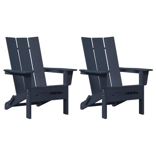 vidaXL Faltbare Adirondack-Stühle Set mit 2 Stühlen in Marineblau aus HDPE. Bequeme Sitzgelegenheiten für draußen, wetterfestes, modernes Latten-Design – perfekt für Terassen und Gärten. von vidaXL