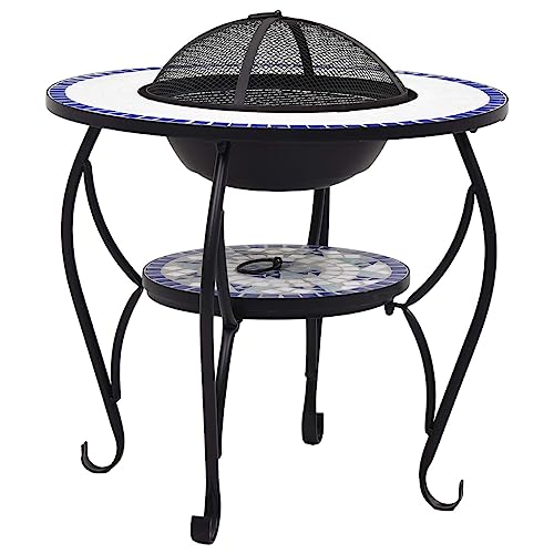 vidaXL Feuerschale Mosaik Feuerstelle Grill Gartenfeuer Feuerkorb Terrassenofen Grillfeuer Garten Terrasse Balkon Blau Weiß 68cm Keramik von vidaXL