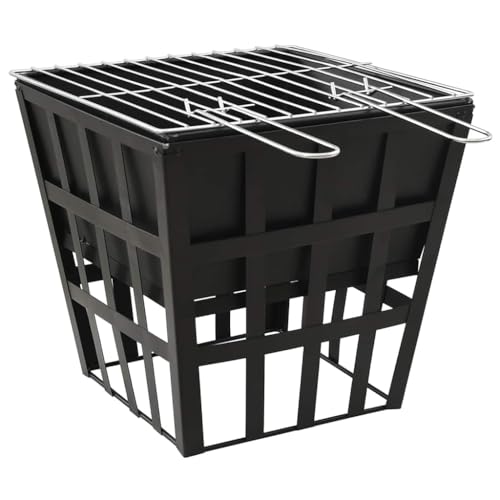 vidaXL Feuerstelle mit Grillrost 2-in-1 Grill Feuerschale Feuerkorb Terrassefeuer Gartenfeuer Terrassenofen BBQ Terrasse 34x34x48cm Stahl von vidaXL