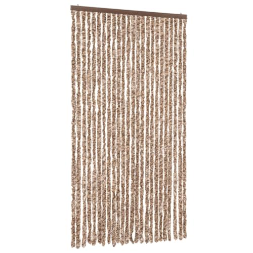 vidaXL Fliegenvorhang, Insektenschutz für Haus Mobilheim Wohnwagen, Türvorhang mit Haken, Fadenvorhang Insektenvorhang, Beige Dunkelbraun Chenille von vidaXL