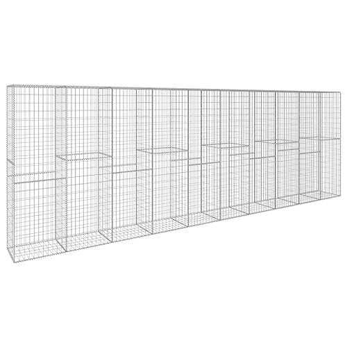 vidaXL Gabionenwand mit Abdeckung Gabione Steinkorb Steingabionen Drahtkorb Mauer Wand Gabionen Verzinkter Stahl 600x50x200cm Silbern von vidaXL