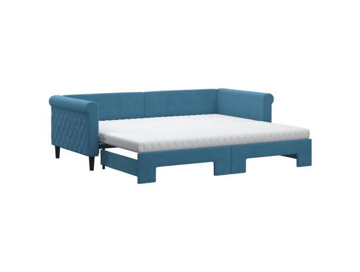 vidaXL Gästebett Gästebett Tagesbett Ausziehbar mit Matratzen Blau 90x200 cm Samt Bett, blau von vidaXL