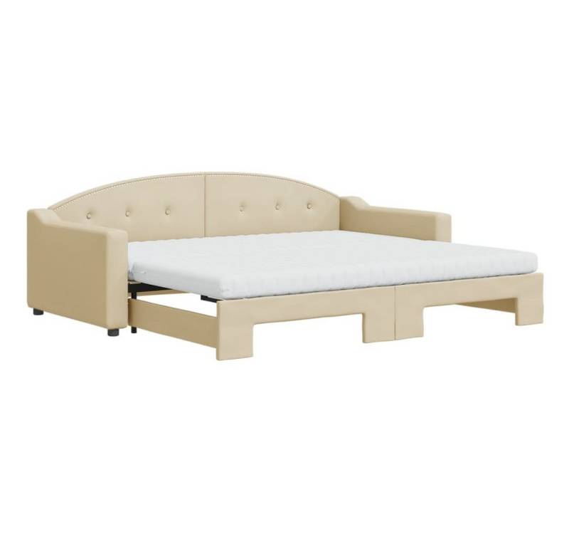 vidaXL Gästebett Gästebett Tagesbett Ausziehbar mit Matratzen Creme 90x200 cm Stoff Bet von vidaXL