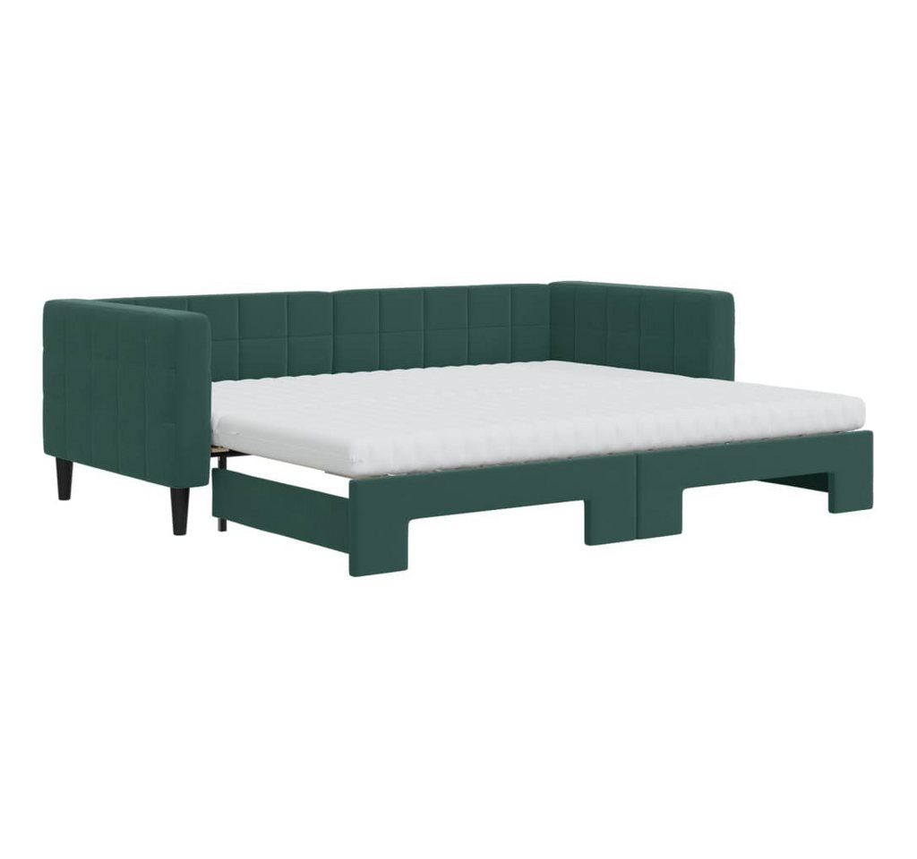 vidaXL Gästebett Gästebett Tagesbett Ausziehbar mit Matratzen Dunkelgrün 90x200 cm Samt von vidaXL