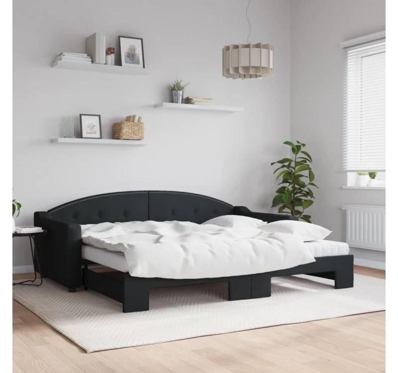 vidaXL Gästebett Gästebett Tagesbett Ausziehbar mit Matratzen Schwarz 90x200 cm Stoff B von vidaXL