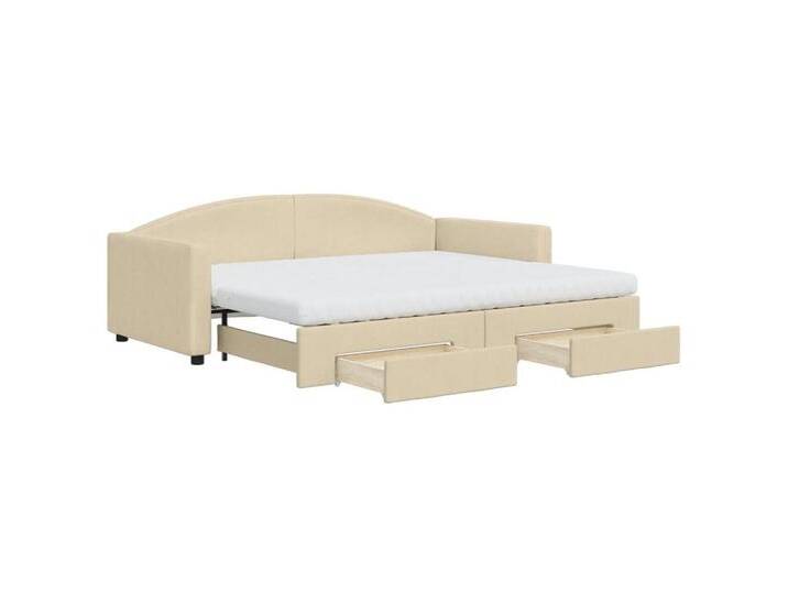 vidaXL Gästebett Gästebett Tagesbett Ausziehbar mit Schubladen Creme 90x200 cm Stoff Be, beige von vidaXL
