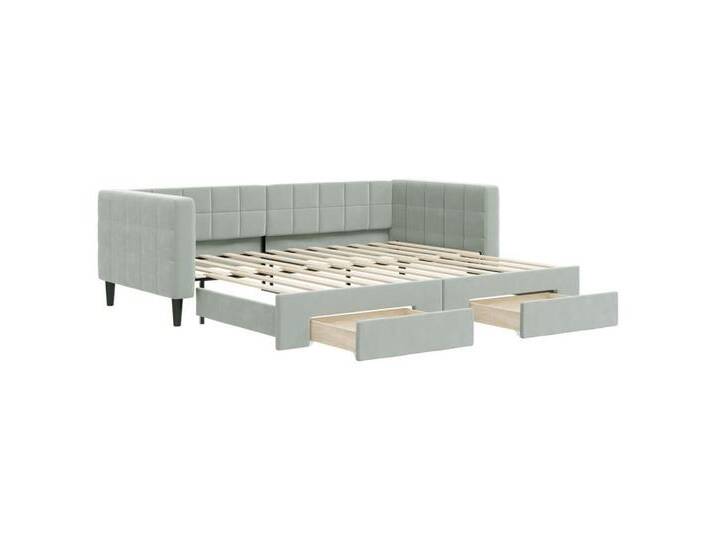 vidaXL Gästebett Gästebett Tagesbett Ausziehbar mit Schubladen Hellgrau 90x200 cm Samt, grau von vidaXL