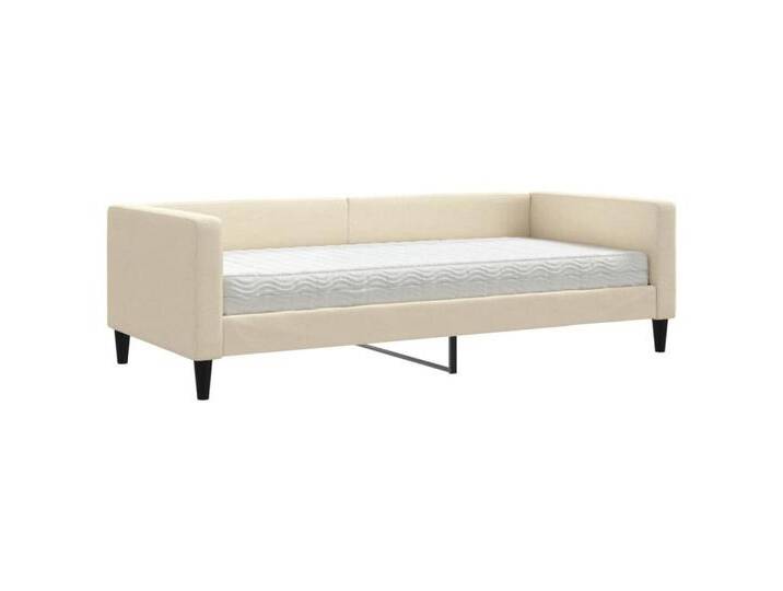 vidaXL Gästebett Gästebett Tagesbett mit Matratze Creme 90x200 cm Stoff Bett Bettgestel, beige von vidaXL