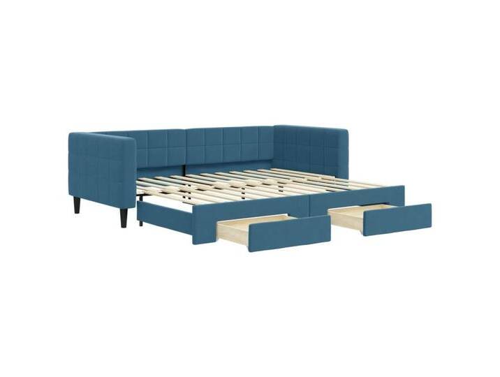 vidaXL Gästebett Gästebett Tagesbett mit Rollbett und Schubladen Blau 90x200 cm Samt Be, blau von vidaXL
