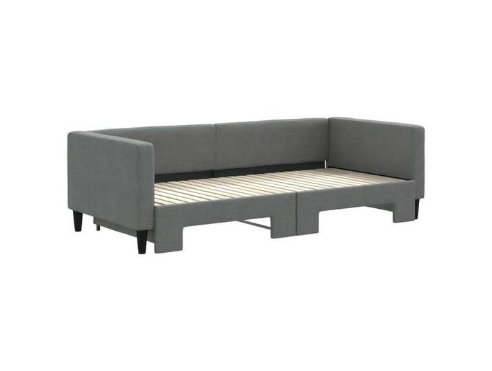 vidaXL Gästebett Tagesbett Ausziehbar Dunkelgrau 90x200 cm Stoff Gästebett Bett Bettges, grau von vidaXL