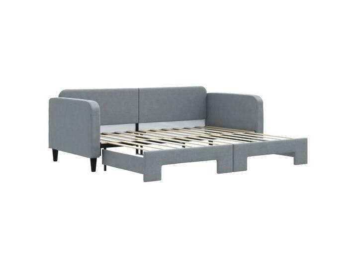 vidaXL Gästebett Tagesbett Ausziehbar Hellgrau 90x200 cm Stoff Gästebett Bett Bettgeste, grau von vidaXL
