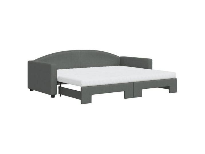 vidaXL Gästebett Tagesbett Ausziehbar mit Matratzen Dunkelgrau 90x200 cm Stoff Gästebet, grau von vidaXL