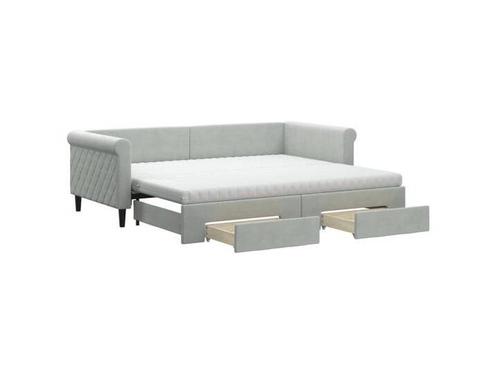 vidaXL Gästebett Tagesbett Ausziehbar mit Schubladen Hellgrau 90x200 cm Samt Gästebett, grau von vidaXL