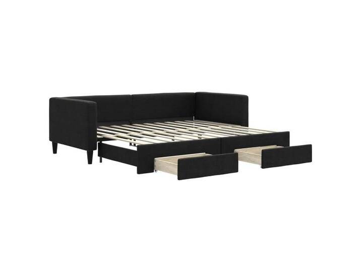 vidaXL Gästebett Tagesbett Ausziehbar mit Schubladen Schwarz 90x200 cm Stoff Gästebett, schwarz von vidaXL