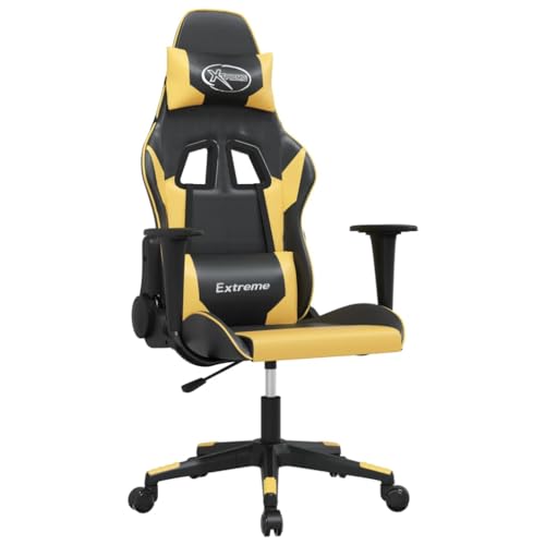 vidaXL Gaming Stuhl, Bürostuhl mit Massagefunktion, Drehstuhl Höhenverstellbar, Sessel Chefsessel Computerstuhl, Schwarz Golden Kunstleder von vidaXL