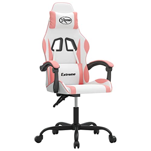 vidaXL Gaming Stuhl Drehbar Chefsessel Bürostuhl Drehstuhl Sportsitz Bürosessel Schreibtischstuhl Computerstuhl Weiß Rosa Kunstleder von vidaXL