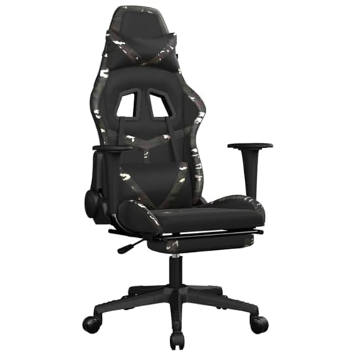 vidaXL Gaming Stuhl mit Fußstütze Chefsessel Bürostuhl Drehstuhl Sportsitz Bürosessel Schreibtischstuhl Computerstuhl Büromöbel Schwarz Tarnfarben Kunstleder von vidaXL